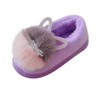 Pantofole in peluche per ragazze, calde e pelose, scarpe da casa per bambini, leggere, morbide, alla caviglia, suola piatta antiscivolo, scarpe in cotone di gomma, leggere e spesse, Viola, 27 EU