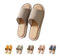 Pantofole in tessuto di lino, pantofole da interni, per tutto l'anno, comode e traspiranti, antiscivolo, silenziose, pantofole per la casa, pantofole per la camera da letto, caffè, 39 EU