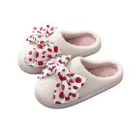 Pantofole in TPR color crema con fiocchi rossi a pois e punta chiusa | Grandi fiocchi rossi e bianchi a pois decorano le dita chiuse di queste pantofole color crema, con una schiena bassa e una