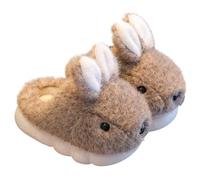 Pantofole invernali da bambina, a forma di coniglietto, calde, in peluche, antiscivolo, morbide, pelose, graziose, comode, per interni ed esterni, Marrone B, 28 EU