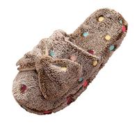 Pantofole invernali da donna in cotone caldo antiscivolo da donna con fiocco pantofole invernali da donna per stivali sfocati, Marrone, 38 EU