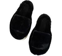 Pantofole invernali da donna, in cotone, con plantare, vuote, casual, piatte, comode, divertenti, in pelliccia di agnello, per la casa, per la casa, Nero , 43 EU