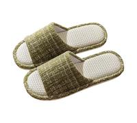 Pantofole invernali in lino, per interni, con punta aperta, per casa, per hotel, antiscivolo, lavabili per coppie, traspiranti, verde, 36 EU