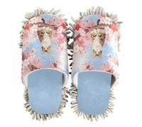 Pantofole lavabili, in microfibra, pulitore per capelli e polvere, Carino Gatto Cherry Blossom Primavera Acquer, Medium