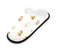 Pantofole morbide antiscivolo per interni, pantofole per la casa, per camera da letto, hotel, viaggi, spa, carine curiose scimmie e fiori, giocoso George