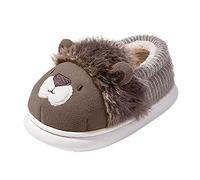 Pantofole morbide in pelle ragazzi ragazze ragazzi casa pantofole caldo cartone animato casa pantofole per bambino foderato inverno scarpe interne ragazzi verde punta tagliata, marrone, 28.5 EU