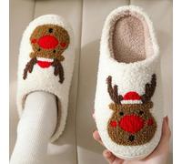 Pantofole morbide in peluche con motivo natalizio di renne dalle corna, adatte sia per lui che per lei, calde e antiscivolo, da indossare in casa durante l autunno e l inverno CN36-37,CN38-39,CN40-41,