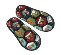 Pantofole natalizie a forma di esagono, da donna, da uomo, con pupazzo di neve, antiscivolo, per interni, comode, in memory foam, per camera da letto e da viaggio, Multicolore, 6/8 UK Men/ 6/8.5 UK