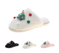 Pantofole natalizie da donna, pantofole natalizie da donna, con suola piatta, pantofole con personaggi, in peluche, divertenti ciabatte decorative, con palline colorate, comode e sfocate, Rosso, 36 2