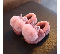 Pantofole per bambini con orecchie di coniglio e doppia sfera, pantofole di peluche per bambine, nuovo design invernale EUR22-23,EUR24-25,EUR26-27,EUR28-29,EUR18-19,EUR20-21Colore unico