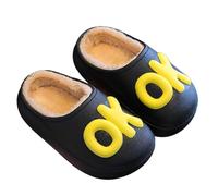 Pantofole per bambini, impermeabili, foderate in peluche, calde, antiscivolo, per interni, comode ed eleganti, unisex, per bambini dai 2,5 ai 13 anni, 01 Nero, 26 EU