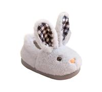 Pantofole per bambini in peluche a forma di coniglietto, calde, per interni, scarpe piatte antiscivolo in cotone peloso, punta chiusa alla caviglia, scarpe spesse per ragazzi e ragazze, Grigio, 24 EU