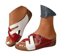 Pantofole per cani da donna con fondo spesso di grandi dimensioni tacco a cuneo bocca di pesce pantofole casual da donna, Rosso, 40.5 EU