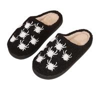 Pantofole per Halloween, a zucca, terrore, felici, accoglienti, spaventose, antiscivolo, foderate, arancioni, soffici per le vacanze, in peluche, pantofole da donna, Nero , 35 EU