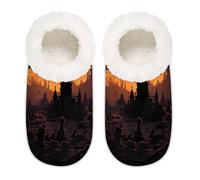 Pantofole per Halloween, motivo: castello di Halloween, unisex, in memory foam, con pipistrello, albero lunare, antiscivolo, per la casa, Multi, 37.5/38.5 EU