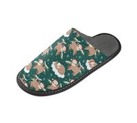 Pantofole per le donne pantofole per la casa per le donne pantofole da casa da donna comode pantofole da donna, Natale verde marrone bradipo regalo fiocco di neve, 4-5