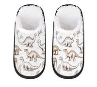 Pantofole retrò con dinosauri per donne e uomini, pantofole da viaggio per interni in peluche pantofole da casa, Multicolore, 8/11 UK Wide