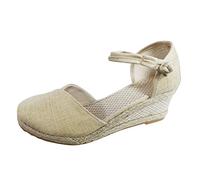 Pantofole ricamate da donna, stile resort, motivo floreale, eleganti, con tacco a zeppa, comode e alla moda, per le tue vacanze