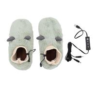 Pantofole riscaldate elettriche Scaldapiedi USB 3 marce Pantofole calde a temperatura regolabile per uso interno ed esterno Flanella Gomma Cotone (Verde)