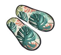 Pantofole rosse e verdi con foglie di palma per donne e uomini, pantofole antiscivolo per la casa, comode e pelose, in memory foam, per camera da letto e da viaggio, Multicolore, 8/11 UK Men/ 9.5/11.5