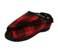 Pantofole Tartan In Tessuto Con Finta Pelliccia E Riptape Ampia Fitting CT16008