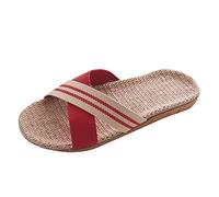 Pantofole unisex estive - Sandali piatti per coppia d'amore, boho scarpe da spiaggia bicolore estive con cinturino a croce in paglia, Z03 rosso, 39 / 40