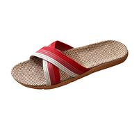 Pantofole unisex estive - Sandali piatti per coppia d'amore, boho scarpe da spiaggia bicolore estive con cinturino a croce in paglia, Z05 rosso, 39/40 EU