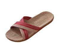 Pantofole unisex estive - Sandali piatti per coppia d'amore, boho scarpe da spiaggia bicolore estive con cinturino a croce in paglia, Z02 rosso, 39 / 40