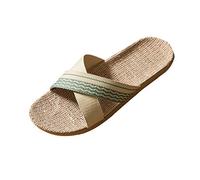 Pantofole unisex estive - Sandali piatti per coppia d'amore, boho scarpe da spiaggia bicolore estive con cinturino a croce in paglia, verde, 38 EU
