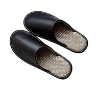 Pantofole Unisex in Vera Pelle con Punta Chiusa Pantofole Casual Leggere in Lino per Interni Ed Esterni Scarpe Comode E Antiscivolo per La Casa E La Camera da Letto per Ospiti(Black,37/38 EU)