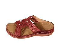 Pantofole vintage antiscivolo da donna, taglie grandi, con punta rotonda, comodi sandali a croce, sandali estivi, traspiranti, Colore: rosso, 42 EU