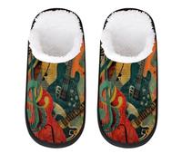 Pantofole vintage con chitarra musicale per donne e uomini, pantofole da viaggio per interni in peluche pantofole da casa, Multicolore, 4/7 UK Wide