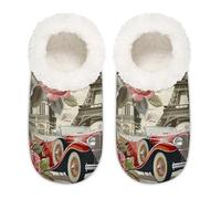 Pantofole vintage Parigi per donne e uomini, con Torre Eiffel, in memory foam, per casa, Multi, 37.5/38.5 EU