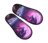 Pantofole viola luna albero notte cielo per donne uomini, calde pantofole da donna sfocate calde pantofole da casa pantofole da camera da letto, pantofole sfocate invernali per casa interna pantofole
