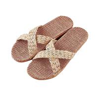 Pantofoline da bagno per donna, uomo e unisex, adulti, pantofole in lino con rete, sandali piatti, per la casa, traspiranti, antiscivolo, comode, con suola morbida, pantofole lavabili, ciabatte, beige