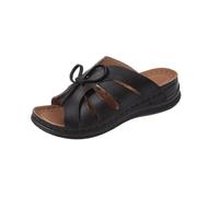 Pantolette da donna con zeppa, ciabatte estive da donna, con fiocco, scarpe da spiaggia, traspiranti, con dita aperte, per attività all'aria aperta, con plateau, Nero , 38 EU