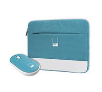 Pantone Celly, Bundle Sleeve PC 15.6" e Mouse Wireless Linea, Custodia Con Zip, Silent Click, Dongle Integrato, DPI Regolabile, Compatibilità Universale, Emerald Lake