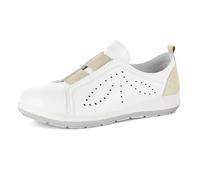 PantoScarpe Sneakers Donna Slip On con Decori e Elastici Frontali, Plantare in Vera Pelle, Bianco-Platino, 36