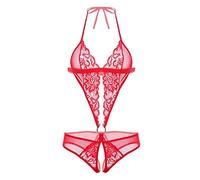 Panty And Stocking Mutande Aperte Donna da con Scollo A V in con Scollo Profondo Completi Intimi Donna Lingerie Tute Sexydonna (Red XL)
