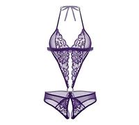 Panty And Stocking Mutande Aperte Donna da con Scollo A V in con Scollo Profondo Completi Intimi Donna Lingerie Tute Sexydonna (Purple S)