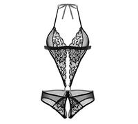 Panty And Stocking Mutande Aperte Donna da con Scollo A V in con Scollo Profondo Completi Intimi Donna Lingerie Tute Sexydonna (Black M)