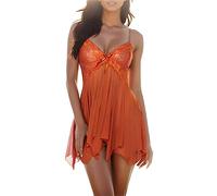 Panty Lingerie Reggiseno Lingerie Biancheria Intima e Set Pigiameria Giarrettiera Tuta Donna Set Pigiama Moda Pizzo, Arancione, M