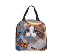 panverix Magico gatto con farfalle sulla luce piccola borsa per il pranzo riutilizzabile Lunch Tote Box Cooler Tote Bags per lavoro picnic spiaggia
