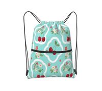 panverix Sackpack leggero alla moda della borsa della corda dello zaino sveglio del cordone per le vacanze, Ciliegie e fiori, Taglia unica