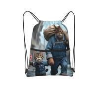 panverix Sackpack leggero resistente all'acqua della borsa della corda delle borse sveglie del cordone della palestra per lavoro di squadra, Simpatico gatto che si tiene per mano, Taglia unica