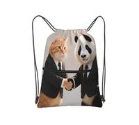 panverix Zaino alla moda della spiaggia della borsa della corda della borsa della palestra di sport per il trasporto, Gattino e Panda che stringono la mano, Taglia unica