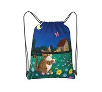 panverix Zaino elegante della palestra di addestramento della borsa della corda della borsa della palestra di sport per l'esecuzione, Simpatico gatto blu, Taglia unica