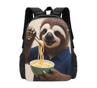 panverix Zaino per computer portatile con cane e gatto in stile cartone animato, adatto per laptop da 15 pollici, zaino da viaggio, Bradipo Mangia Noodles, Taglia unica