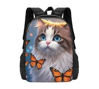 panverix Zaino per computer portatile con gatto magico con farfalle sulla luce, adatto per laptop da 15 pollici, zaino da trekking per uomo e donna