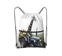 panverix Zaino resistente della spiaggia della borsa della corda dell'acqua delle borse del cordone della palestra per il trasporto, Giraffe guida un trattore, Taglia unica